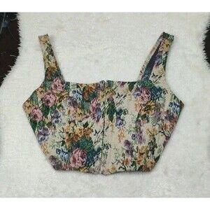 Wild Fable Small Tapestry Jacquard Cropped Corset Top Floral Hook and Eye